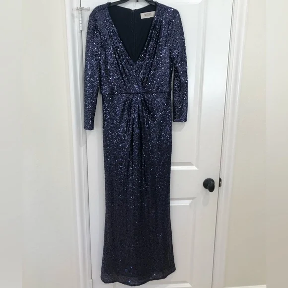 Badgley Mischka | Dresses | Badgley Mischka Blue Sequin Gown | Poshmark